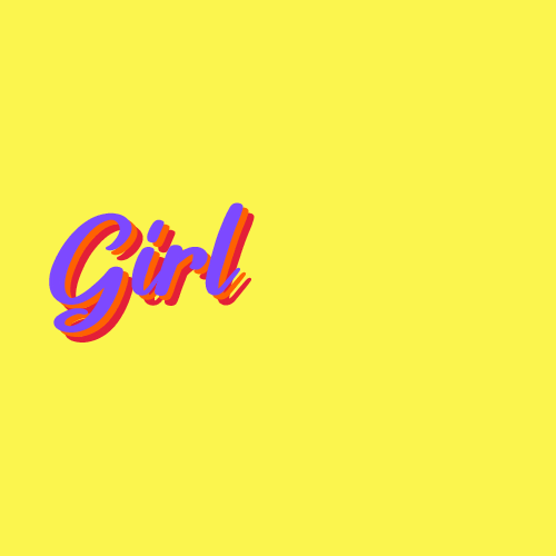 Text gif. The text, “Girl Power” is purple and written in a cursive and regular font on a bright yellow background.