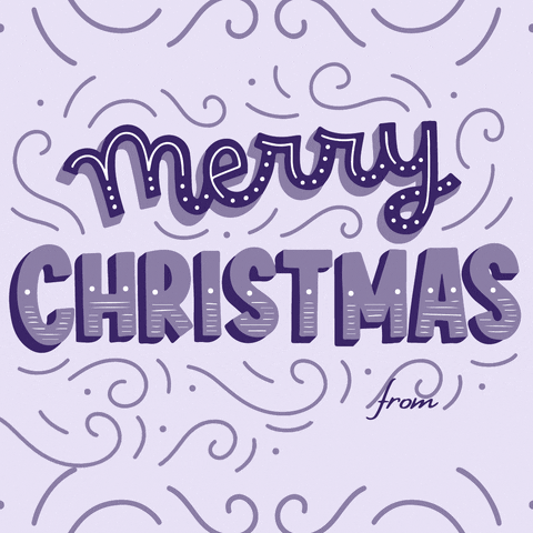 Text gif. A purple background with squiggle designs with dull purple text that says, “Merry Christmas from Acacia.”