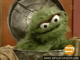Sesame Street gif. Oscar the Grouch grumpily yells before shutting himself back into his trash can.