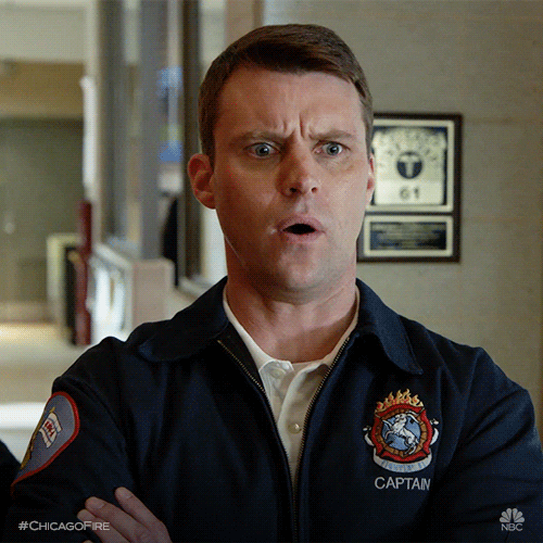 TV gif. Jesse Spencer as Matthew Casey looks concerned with a furrowed brow, his arms crossed, and his mouth parted.