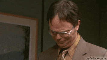 The Office gif. Rainn Wilson as Dwight Schrute scrunches his face with emotion, then looks up as he says, "Thank you."