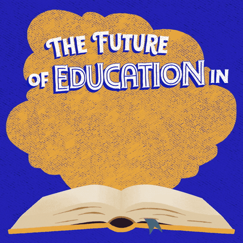 Digital art gif. Yellow cloud hovers over an open book against a bright blue background. Text, “The future of education in Pennsylvania is on the ballot.”