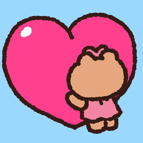 Kawaii gif. Cat wearing a pink dress and bow pushes forward into a big pink heart, then turns to look at us.