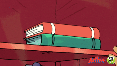 Animated GIF of a cartoon character grabbing a book out of his locker.