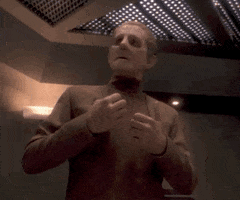TV gif. René Auberjonois as Odo in Star Trek: Deep Space Nine. He looks stunned and scared as he glances around the room and looks down at his hands and says, "I don't know."