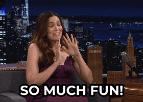 The Tonight Show gif. Mandy Moore laughs as she glances to the side. Text, "So much fun!"