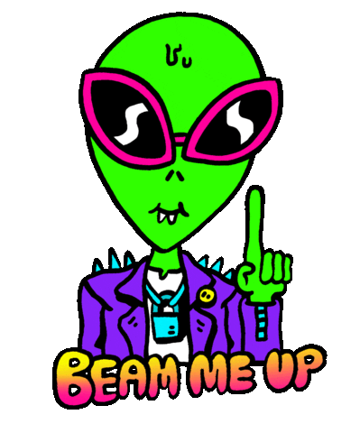 Beam Me Up Aliens Sticker by Russell Taysom