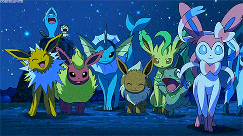 Gif containing the different eevee evolutions In Pokémon