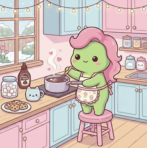 Hot Chocolate Cooking GIF by KuteCosmos | Home of Fruffy
