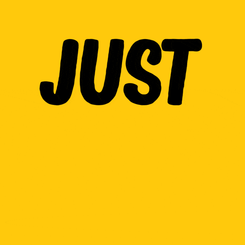 Text gif. Black text on a yellow background. Text, “Just yes.” The pops up and sparkles shimmer around it like fireworks. 