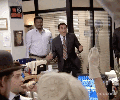 The Office gif. An excited Steve Carell as Michael claps his hands and says, “Wow!”
