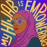 Muslim woman with text, "My hijab is empowering".