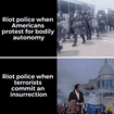 Riot police at Roe protests vs. the Insurrection motion meme