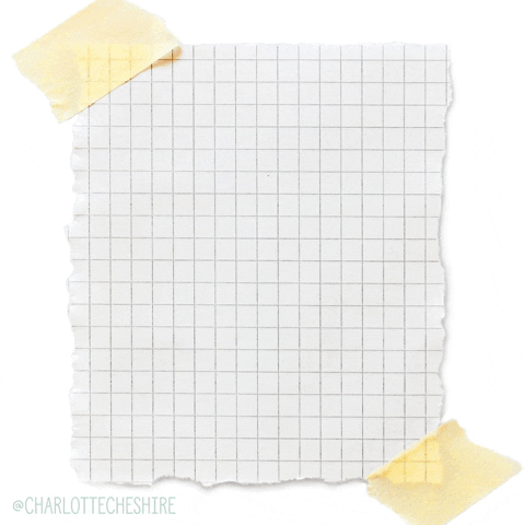 An animated gif illustration that shows a piece of graph paper taped up with the text "be kind" that appears.