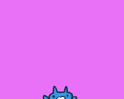 Illustrated gif. A blue cat lunges into the frame and says, "I need food!" The next scene shows it running on its hind legs screaming, "Food, food, food!"