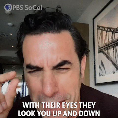 Looks Up And Down Sacha Baron Cohen GIF by PBS SoCal