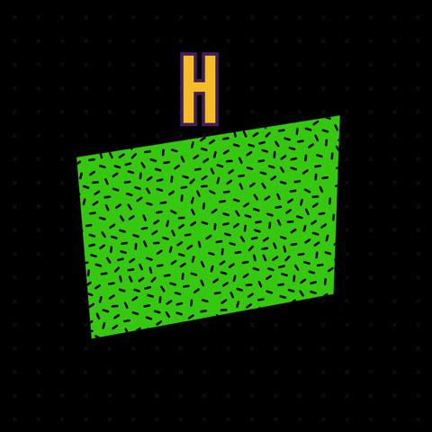 Digital art gif. Dynamic 90s-style neon lettering in blocky golden yellow and bold magenta 3D script font backed by a lime green angled box with patterned texture bouncing to the screen on a black background. Text, "He votado temprano."
