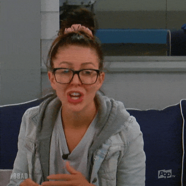 Reality TV gif. Wearing a denim jacket over a gray hoodie with her hair up in a bun, Holly Allen speaks to us with medium-level frustration. Cyan text appears as she speaks: "I'm so bored that I don't even want to do anything."