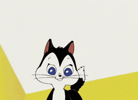 Cartoon gif. Sassy black and white cat stares at us as a large hand appears and pushes the cat’s brow down with a thumb, making the cat look angry.