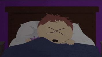South Park gif. Cartman tosses and turns and writhes in bed with closed crossed eyes.