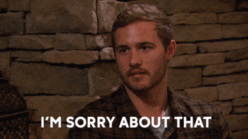 Reality TV gif. Looking disappointed, Peter Weber from The Bachelor says sincerely, “I'm sorry about that.”