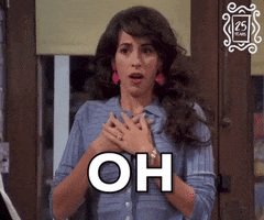 Friends gif. Maggie Wheeler as Janice from stands shocked, her hands both clutching her chest and her eyes wide with surprise. She says, “Oh. My. God.” pausing in between each word for dramatic effect. 