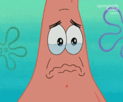 SpongeBob gif. Patrick Star pouts as tears well up in his eyes.