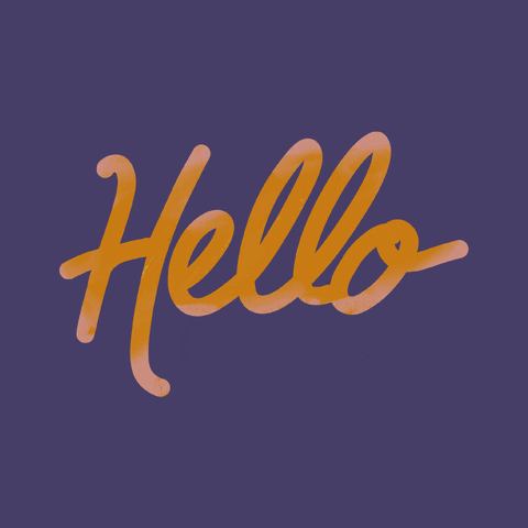 Text gif. The word, "Hello," is written in casual script with variegated colors.