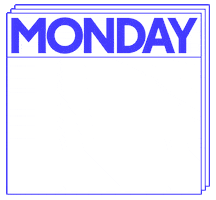 Digital art gif. A pink circular loading symbol runs in circles below large blue letters that read, "Monday."