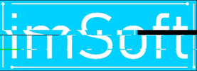Text gif. Against an electric blue background, white text reads, "imSoft." A glitchy effect overlays the text.
