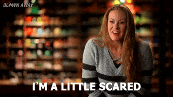 TV gif. An excited contestant on Blown Away smiles and says, “I'm a little scared.”