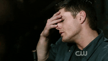 TV gif. Jensen Ackles as Dean Winchester on Supernatural rubs his forehead with his hand as he closes his eyes like he has a headache. He says quietly, “Must be Thursday.”