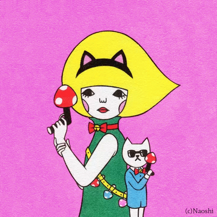 Naoshi pop surreal mushroom catgirl GIF