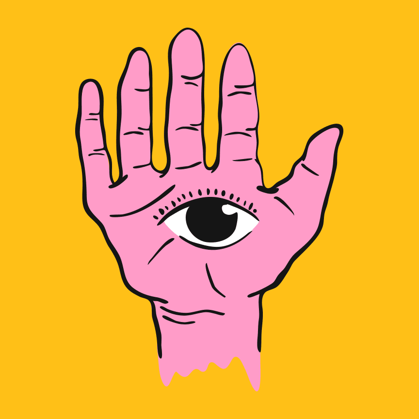 JefCaine pink yellow hand eye GIF