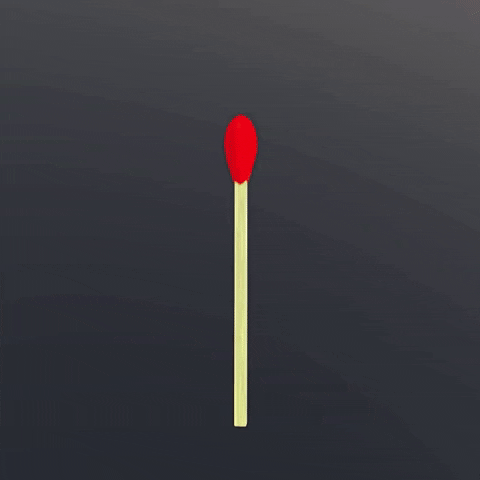 animation of a match flaming and burning out until wisps of smoke remain