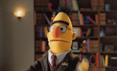 Bert from Sesame Street animated reacting with a surprised expression