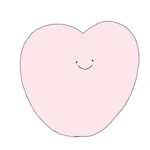 Illustrated gif. Pastel pink line drawn heart with a simple smiley face rotates around and around.
