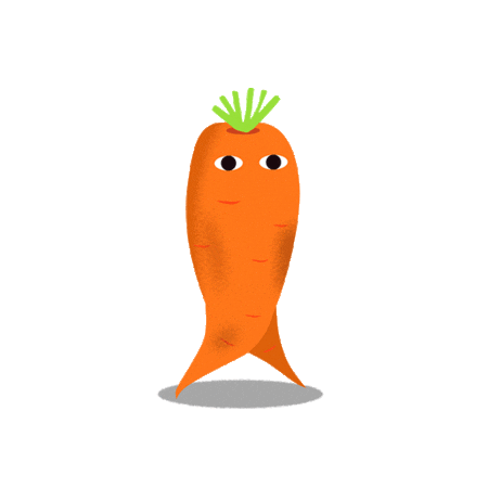 An animated gif illustration of a carrot walking in place with a white background. It's silly but also feels confident.