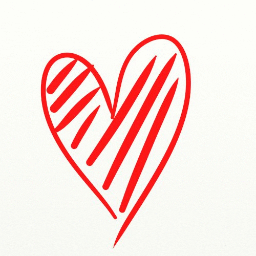 Kawaii gif. A casually drawn red heart moves and shifts on a white background.