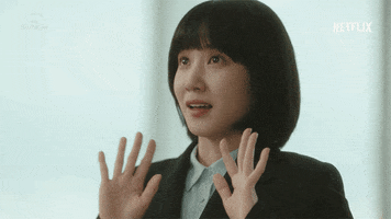 TV gif. Park Eun-bin as Woo Youngwoo on Extraordinary Attorney Woo looks up with amazement in her eyes holding her hands up and spreading her fingers out as she processes what she’s looking at.