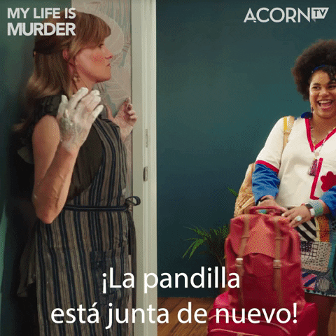AcornTVLATAM high five best friends lucy lawless my life is murder GIF