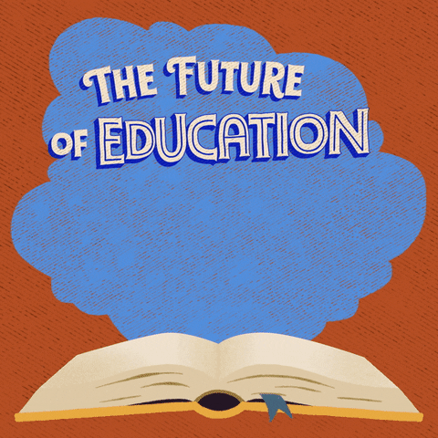 Digital art gif. Light blue cloud hovers over an open book against an orange background. Text, “The future of education in Nevada is on the ballot.”