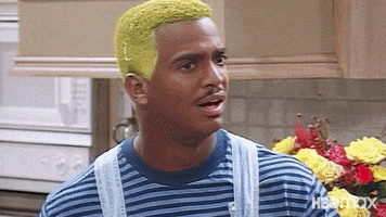 TV gif. Alfonso Ribeiro as Carlton in the Fresh Prince of Bel Air, with dyed yellow hair and dressed in overalls, slaps his hands onto his cheeks and screams like Kevin in Home Alone.
