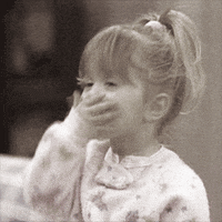 TV gif. Young Michelle Tanner on Full House does an over exaggerated kiss on her hand and then sends it off to someone she loves with a wave of her hand. She has a big smile on her face and her eyes sparkle as she sends off her kiss. 