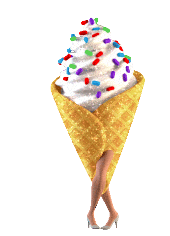A vibrant and expressive ice cream cone with a smiling face, performing an energetic and cartoonish dance, ideal for digital sticker use.