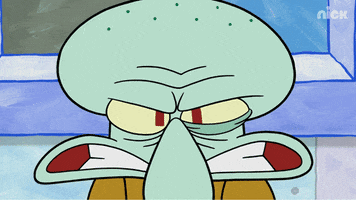 SpongeBob gif. Squidward clenches his teeth and furrows his brow as he shakes with anger.
