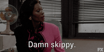 TV gif. Dominique Jackson as Elektra Abundance in Pose after putting someone in their place, looks forward and says "damn skippy."