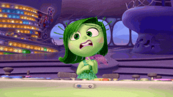 Cartoon gif. Disgust in Inside Out looks at us gasping in absolute disgust, and then pretends to gag like she’s about to throw up.