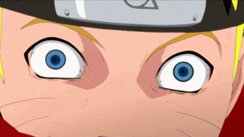 Anime gif. From Naruto:Shippuden, we zoom in on Naruto’s face as his eyes widen in surprise as he looks into an eye that widens, changing from blue to red and dilating.