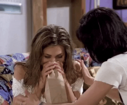 Rachel from friends breathing in a paper bag panicking and being comforted by Monica. Me about Barbados
